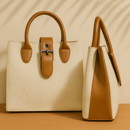 Eval BuckleLeaf – Embossed Cream & Camel